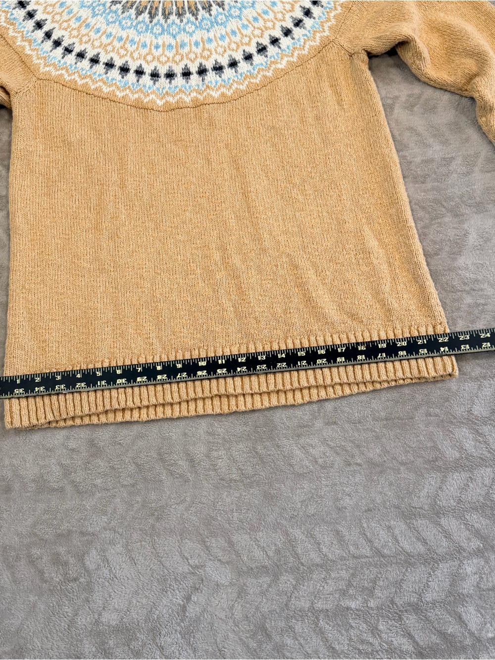 L.L.Bean Nordic Fair Isle Tan Mock Neck Cotton Sweater XL - Picture 5 of 7